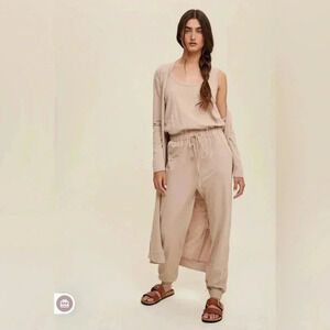 Tan Jumpsuit and Long Cardigan Set | size small